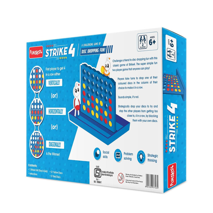 Funskool Games, Strike 4, Classic disc Dropping Game, 4 in a Row, Connect Game, Family Games, Strategy Board Games, Toys for Kids and Adults, 2 Players, Ages 6 Years and Above, Multicolour