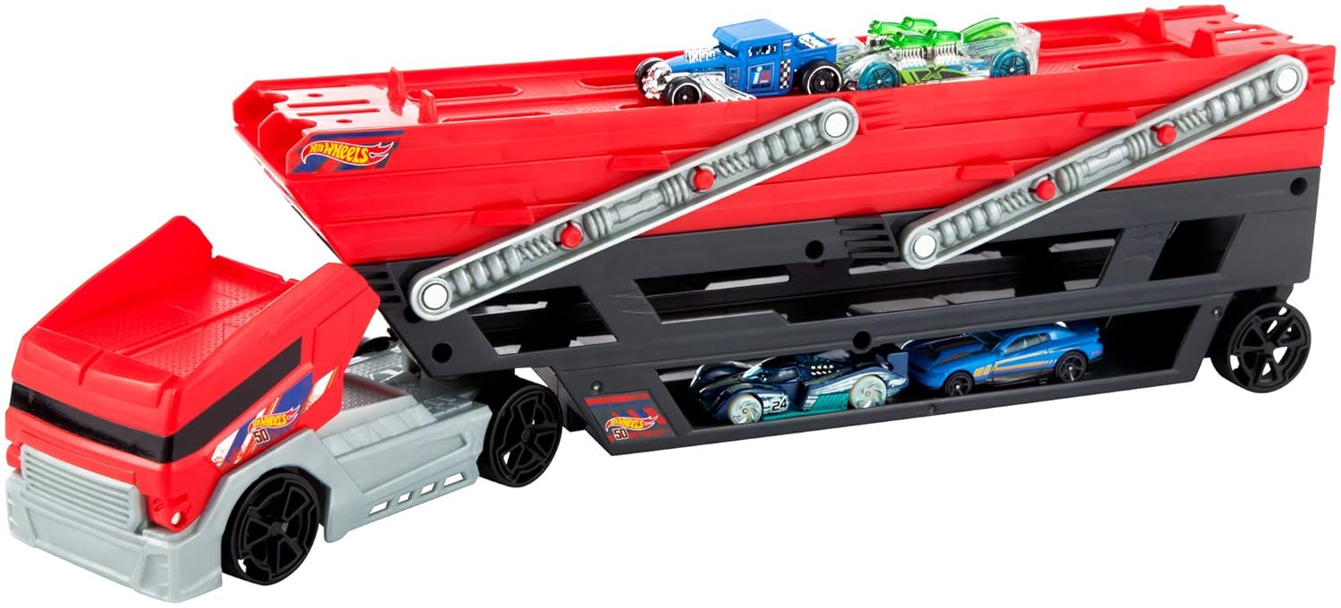 Hot Wheels Mega Hauler Truck includes 4 Die-cast Cars (Multicolor)