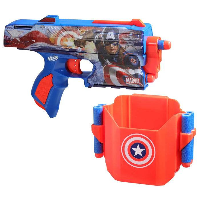 Nerf Marvel Captain America Dart Blaster, 10 Nerf Elite Darts, Holster, Toy Foam Blasters for 8 Year Old Boys & Girls & Up