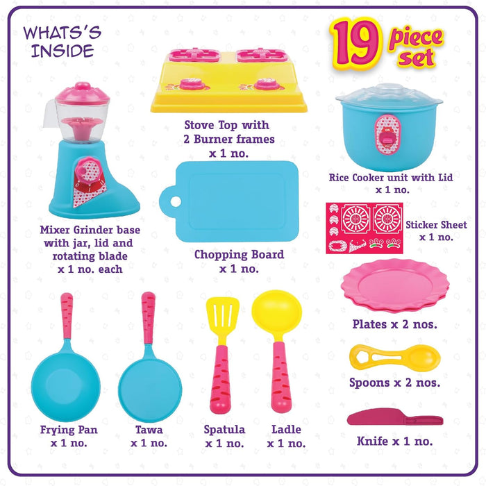 Giggles - Kitchen Set Deluxe, 19 Piece Colourful Pretend and Play Cooking Set, Language and Social Skills,Role Play, 3 Years & Above, Preschool Toys