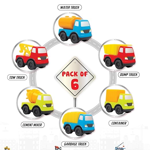 Funskool Giggles - Mini Vehicles-Construction Series Gift Pack of 6 (Combo), Multicolor