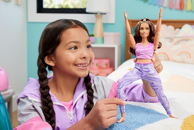 Barbie Made To Move Fashion Doll, Brunette With Curvy Body, Removable Top & Pants, 22 Bendable Joints, Purple