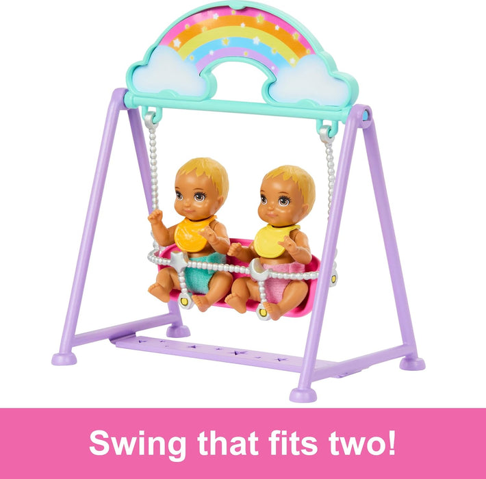 Barbie Skipper Doll & Nursery Playset with Accessories, Includes Twin Baby Dolls, Crib, Swing, See-Saw & More