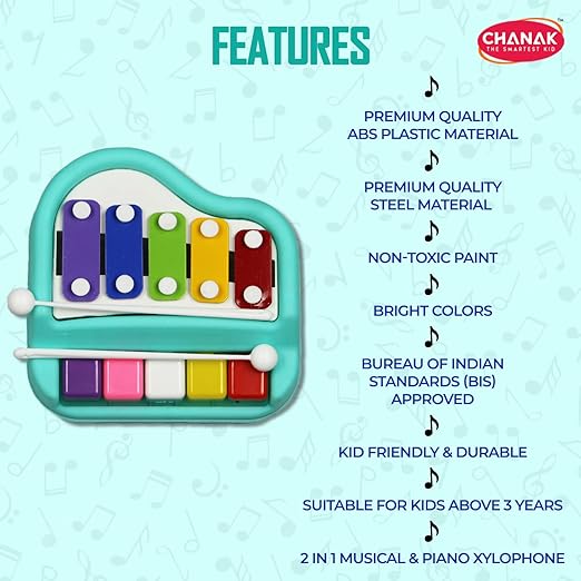 Chanak Musical Xylophone Plastic Piano Toy for Kids, Musical Piano Xylophone for Kids, Non-Toxic Suitable for Children Above 3 Years, BIS Approved (Piano Blue)