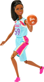 Barbie Made to Move Doll & Accessories, Brunette Basketball Player Wearing Removable Uniform with Ball, 22 Bendable Joints