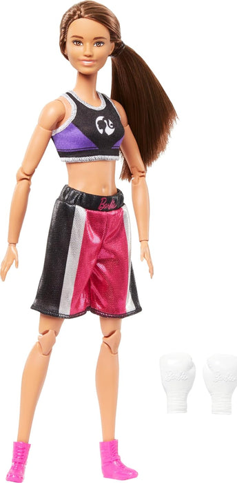 Barbie Made to Move Doll & Accessories, Brunette Boxer Wearing Removable Uniform with Boxing Gloves, 22 Bendable Joints