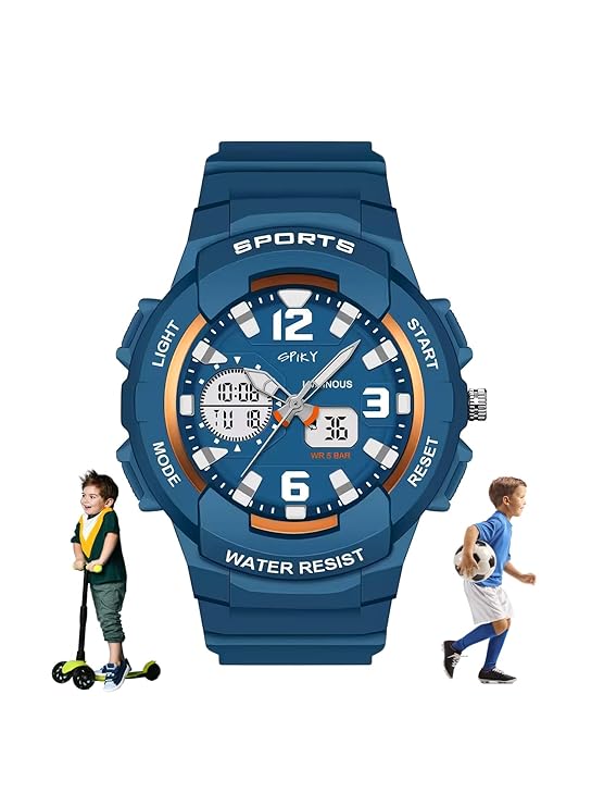 SPIKY Analog Digital Sports Watch for Kids | Multifunctional, Dual Time & Luminous Display | Water-Resistant & Silicone Strap | Best Birthday Gift Wrist Watches for Girls & Boys | Age 2-14 yrs