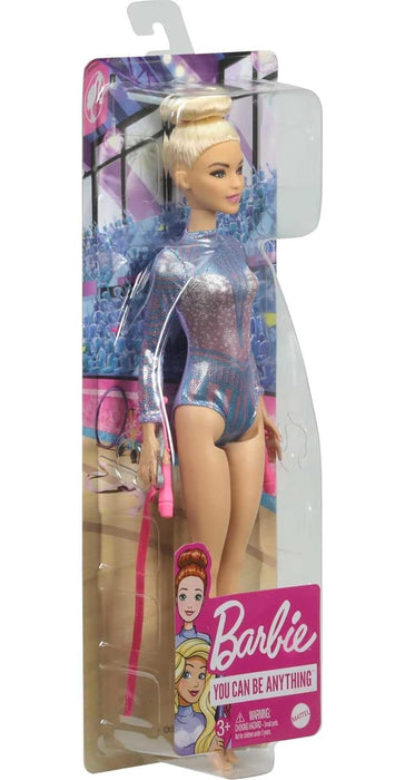 Barbie Rhythmic Gymnast Blonde Doll (12-in/30.40-cm) with Colorful Metallic Leotard, 2 Clubs & Ribbon Accessory, Great Gift for Ages 3 Years Old & Up