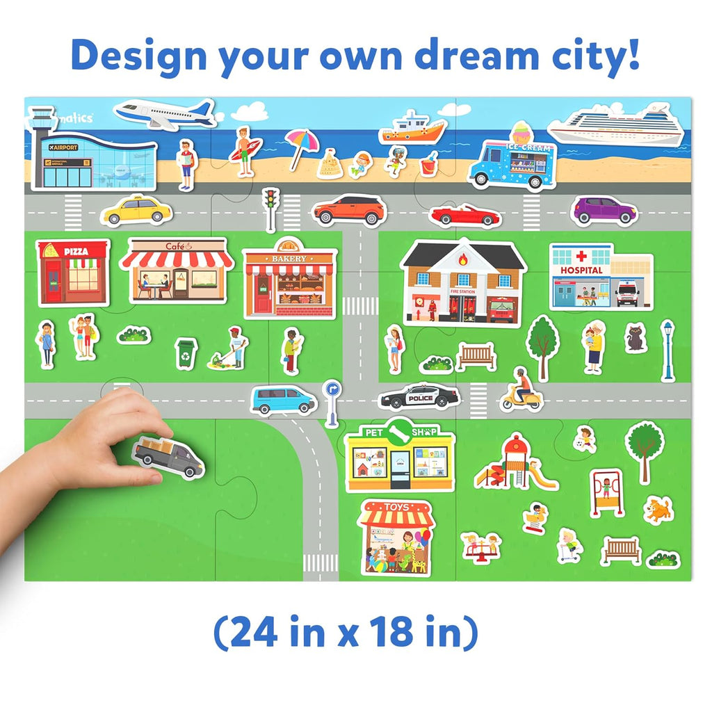 Skillmatics Creative Toy Magnetopia - Design Your City, Interactive Pretend Play Set for Kids, Toddlers, 60+ Magnetic Pieces, Preschool Learning Game, Gifts for Boys