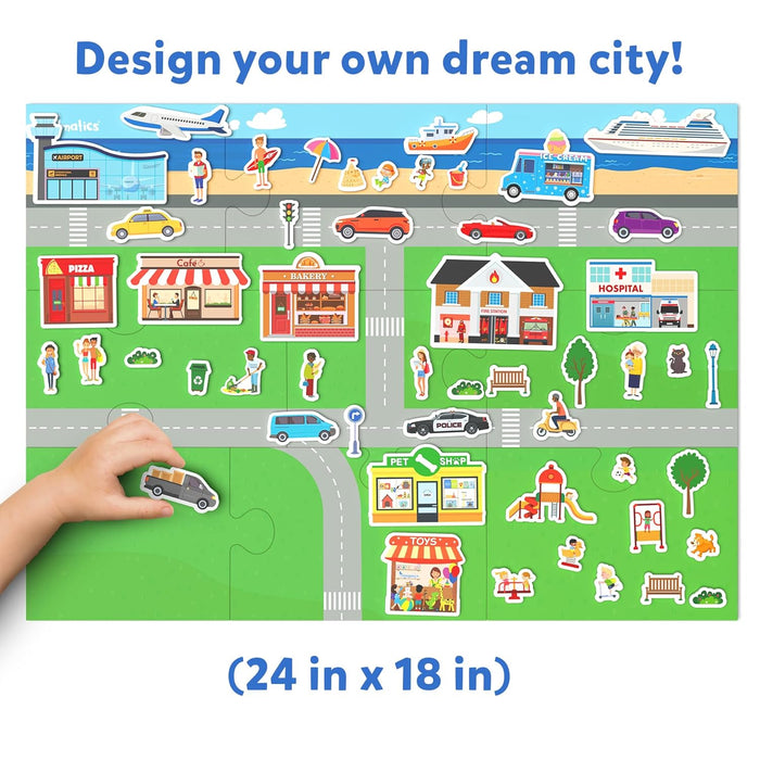 Skillmatics Creative Toy Magnetopia - Design Your City, Interactive Pretend Play Set for Kids, Toddlers, 60+ Magnetic Pieces, Preschool Learning Game, Gifts for Boys