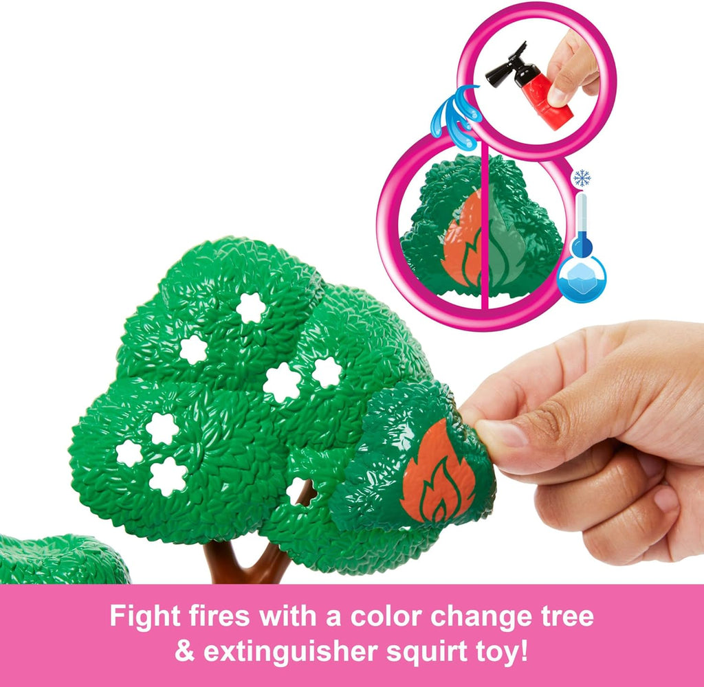 Barbie Careers Firefighter Doll & Playset with Fire Station & Tree, 2 Pets, Color-Change & 10+ Accessories Including Fire Extinguisher Squirt Toy