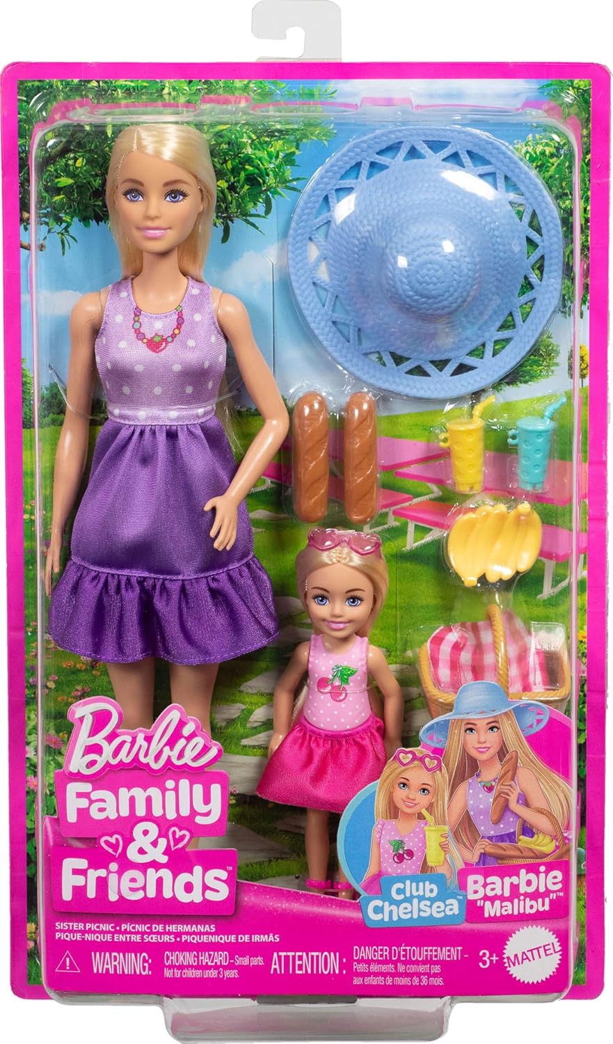 Barbie Family & Friends Dolls & Accessories Playset, Picnic-Themed Playset with Fashion & Small Dolls, Plus 9 Pieces Including Food