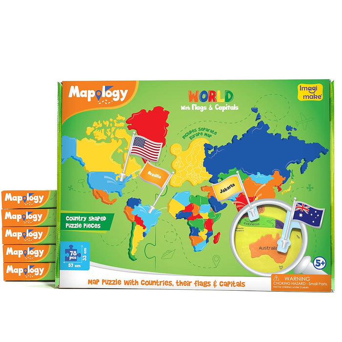 Imagimake : Mapology World With Flags & Capitals- With Country Shaped Pieces- Jigsaw Puzzle And Educational Toy For Boys And Girls Above 5 Years