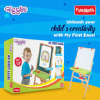 Funskool Giggles - My First Easel , Education toy for kids 3 years, Wooden and magnetic, 4 in 1 Double Sided Wooden Easel Board , Multicolour with Alphabet & Numbers , 3 Years & above , Preschool toys