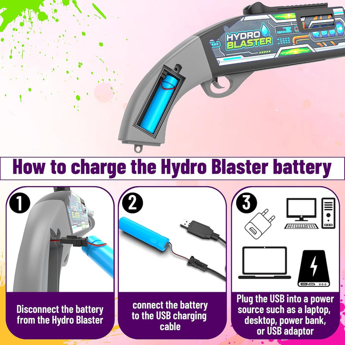 Mirana Hydro Blaster - Electronic Water Toy Gun for Kids - Powerful Spray, Easy Refill & Rechargeable Battery - 2 Trigger Modes