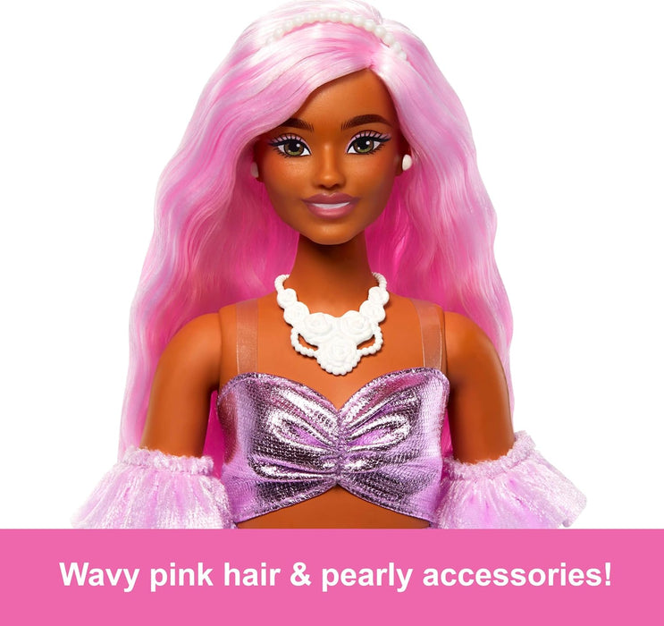 Barbie Deluxe Style Doll #1 in Barbiecore Outfit, Pink Hair and Glossy Pink Dress with Accessories Like Velvet Gloves, Money Purse, and More