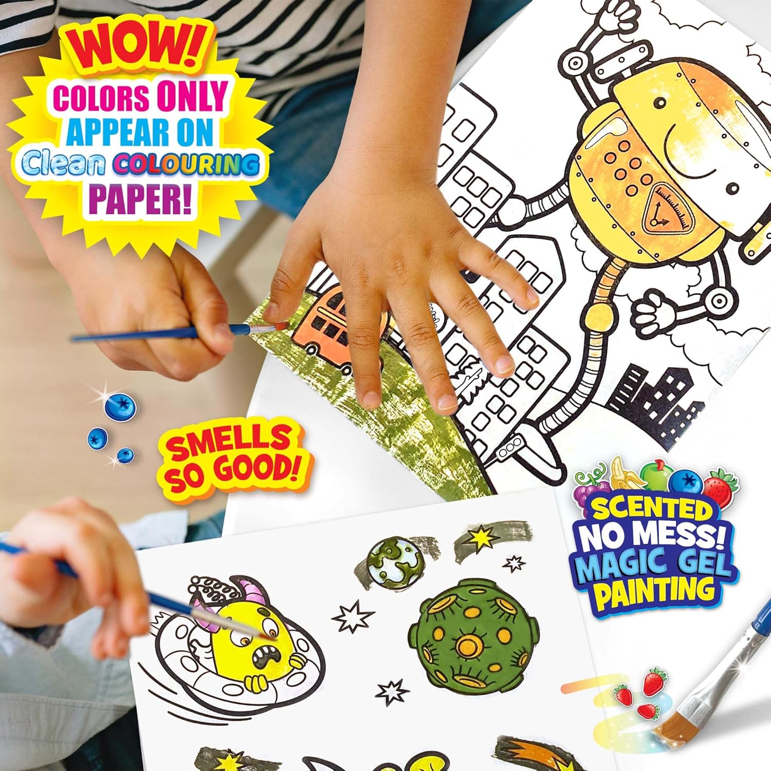 Scentos CleanColouring™ Magic Gel Painting Adventure Set Mess Free Scented Painting Fun for Boys and Girls Free from Mess Scented Magic Gel Paint CleanColouring Paper with included paintbrush