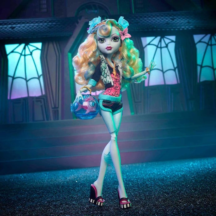 Monster High™ Lagoona Blue Reproduction Doll (10.5 in) Wearing Original Fashion & Shoes, with Pet, Doll Stand & Accessories, Gift for Collectors