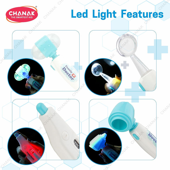 Chanak Premium Doctor Set Suitcase for Kids, Doctor Set with LED Light Instruments, Pretend Play Set for Kids Above 3 Years, 10 Piece Doctor Kit for Boys & Girls, BIS Approved. (Blue Suitcase)