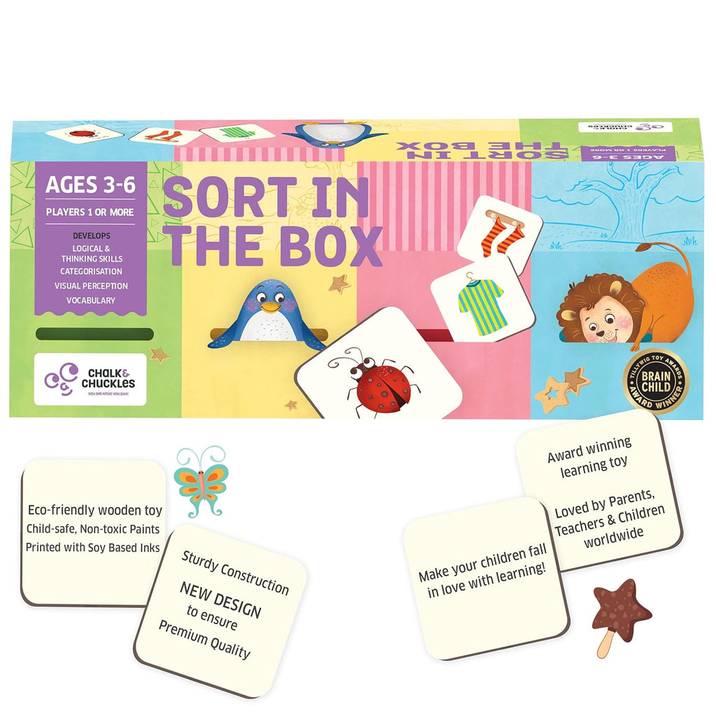 Chalk and Chuckles Sort in The Box, Montessori Kids Toys for 2-5 Years, Sorting Activity Toys for Toddlers, Educational Toys for 3 Year Old and Up
