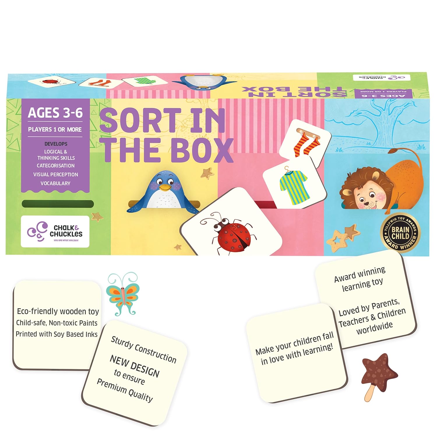 Chalk and Chuckles Sort in The Box, Montessori Kids Toys for 2-5 Years, Sorting Activity Toys for Toddlers, Educational Toys for 3 Year Old and Up