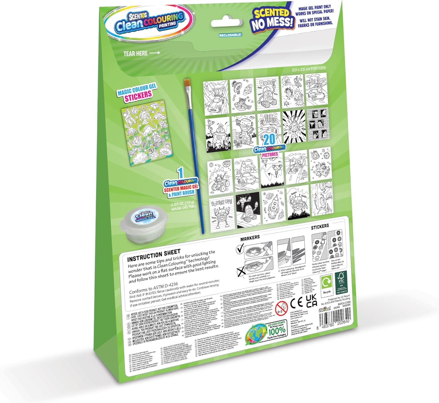 Scentos CleanColouring™ Magic Gel Painting Adventure Set Mess Free Scented Painting Fun for Boys and Girls Free from Mess Scented Magic Gel Paint CleanColouring Paper with included paintbrush