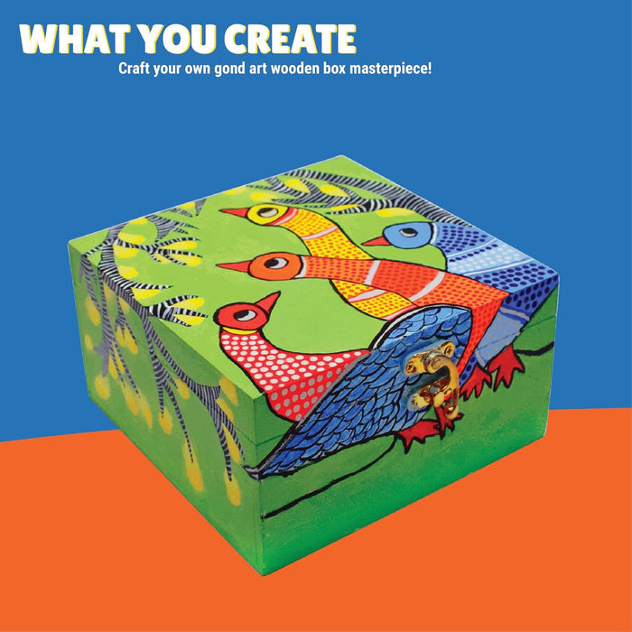 DIY Gond Painting Utility Box Kit, Indian Ethnic Art Form Painting Kit, Cultural Education & Indian History Kit with Bonus Written Material Explaining the Origin, Techniques, and Relevance of this Art Form DIY Kit for Kids