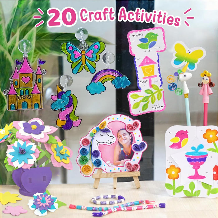 Imagimake Fabulous Craft Kit-Arts & Crafts Kids Ages 6-8-Suncatcher Kits Kids-Glass Painting,Paper Quilling Kit,Stamp Kids- Princess,Unicorn Toys- Gifts 5,6,7,8,9 Year Old Girls - Multicolo