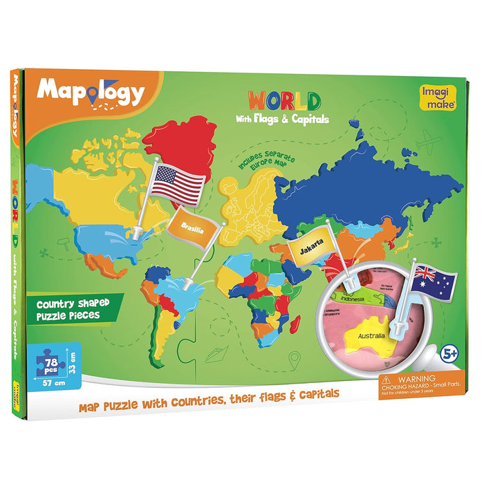 Imagimake : Mapology World With Flags & Capitals- With Country Shaped Pieces- Jigsaw Puzzle And Educational Toy For Boys And Girls Above 5 Years