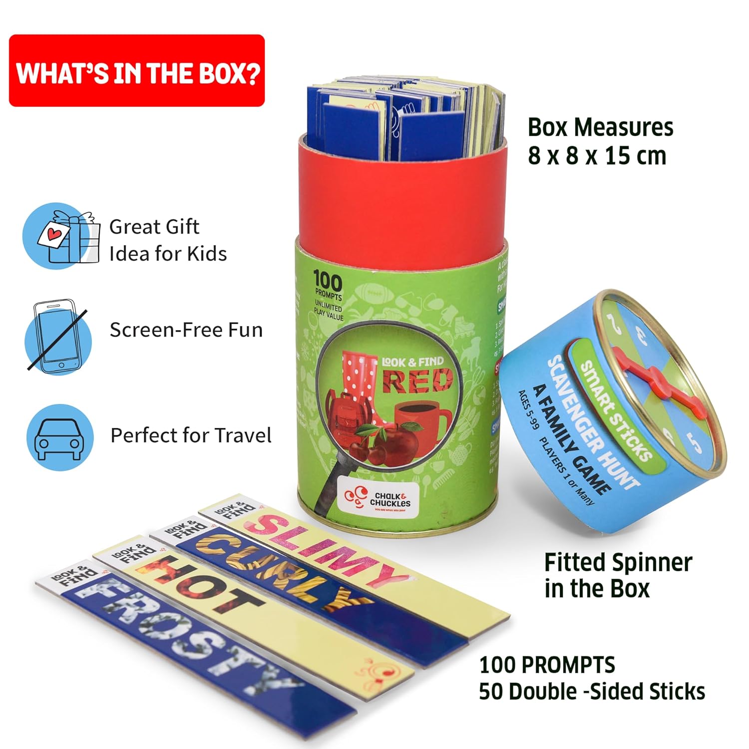 Chalk and Chuckles Smart Sticks Scavenger Hunt Game for Kids 5+ Years, Fun Family Game, Indoor and Outdoor Toys, Educational Gift for Boys, Girls Ages 4, 5, 6, 7, 8,9, 10 Years, Multicolor