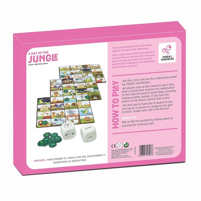 Chalk and Chuckles A Day in The Jungle, Fun Animal Bingo Board Game for Kids Age 4-7, Gift for Boys and Girls 5+ Years