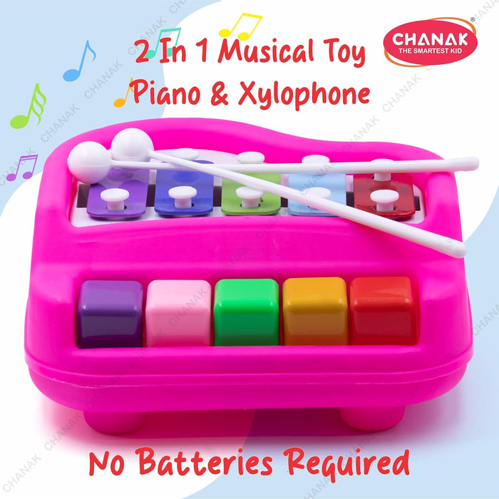 Chanak Musical Xylophone Plastic Piano Toy for Kids, Musical Piano Xylophone for Kids, Non-Toxic Suitable for Children Above 3 Years, BIS Approved (Pian Pink)