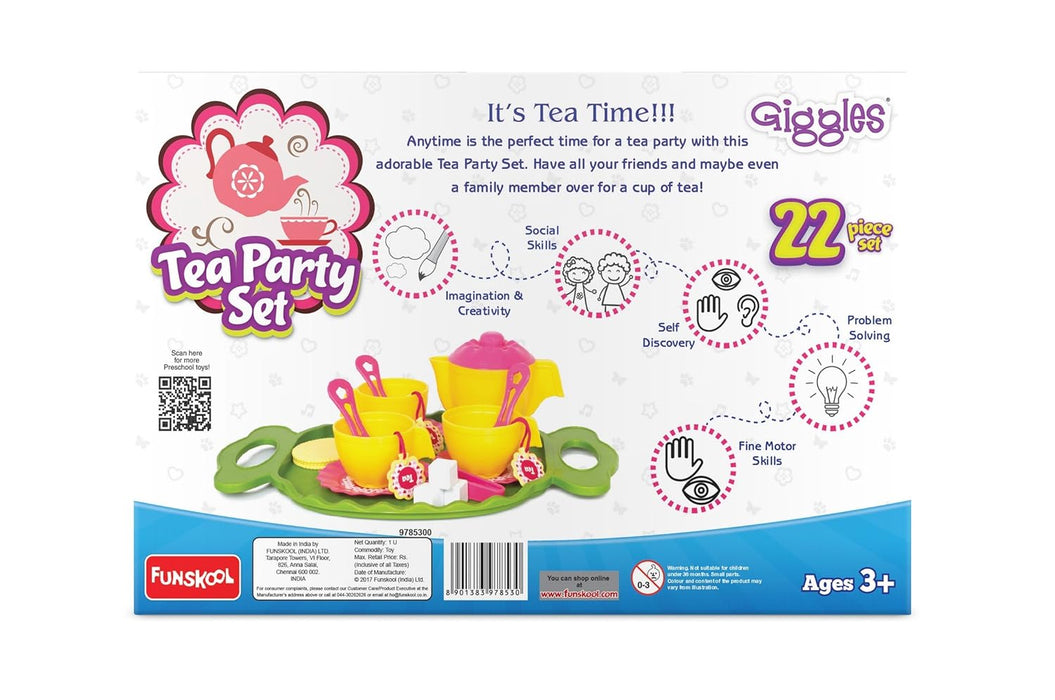 Giggles Funskool - Tea Party Set, 22 Piece Colourful Pretend and Play Tea Set, Language and Social Skills,Role Play, Preschool Toys, 3 Years & Above