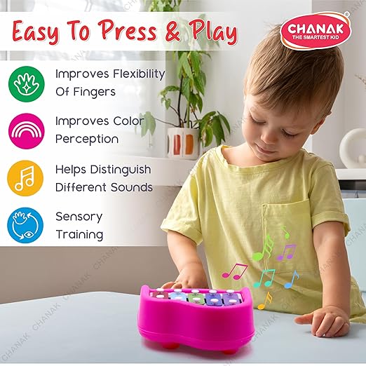 Chanak Musical Xylophone Plastic Piano Toy for Kids, Musical Piano Xylophone for Kids, Non-Toxic Suitable for Children Above 3 Years, BIS Approved (Pian Pink)