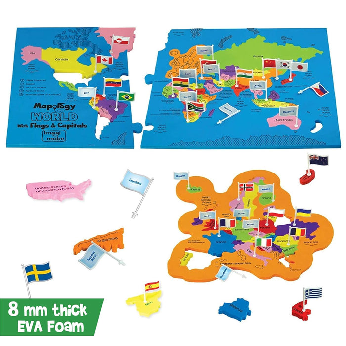 Imagimake : Mapology World With Flags & Capitals- With Country Shaped Pieces- Jigsaw Puzzle And Educational Toy For Boys And Girls Above 5 Years