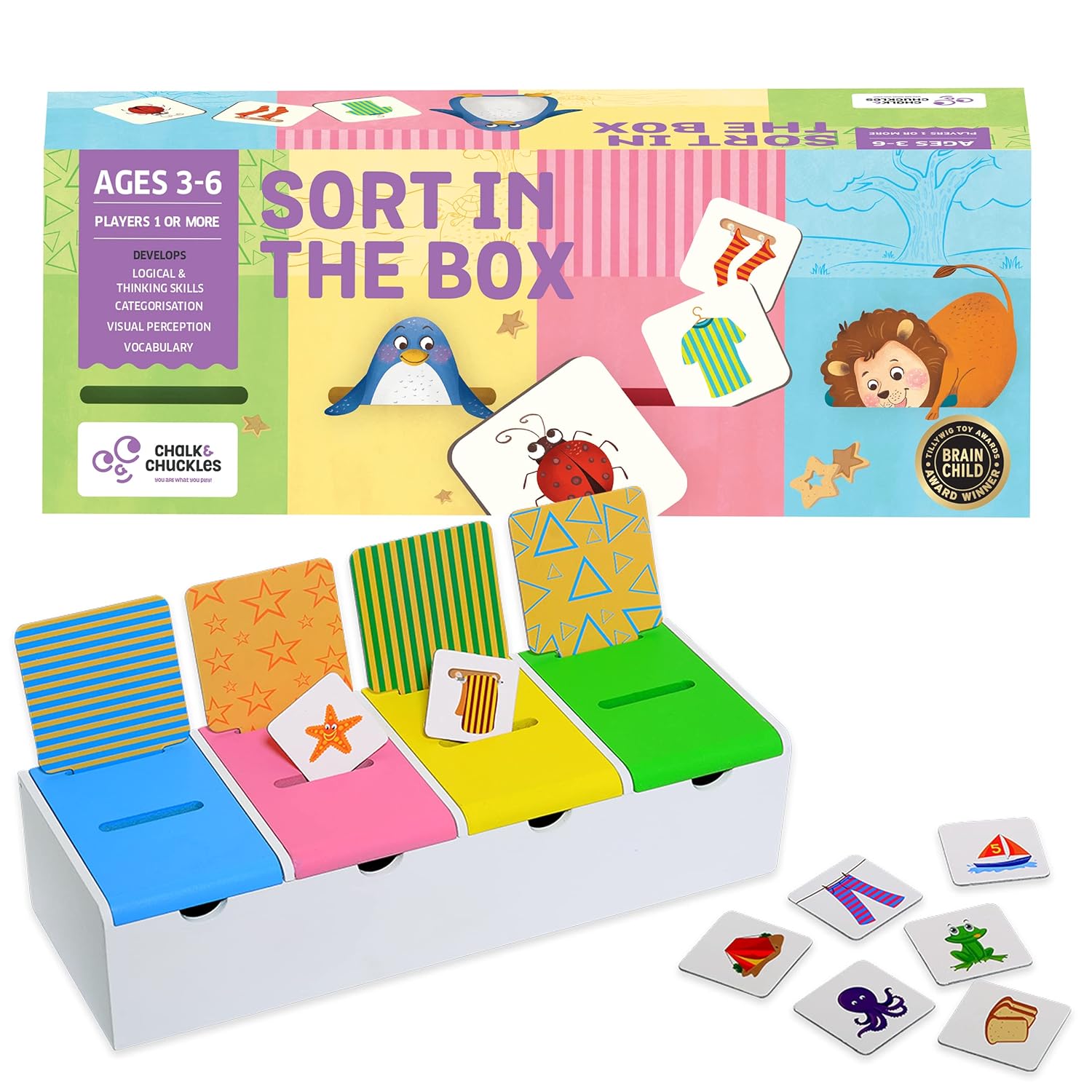 Chalk and Chuckles Sort in The Box, Montessori Kids Toys for 2-5 Years, Sorting Activity Toys for Toddlers, Educational Toys for 3 Year Old and Up