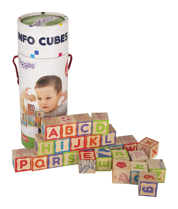 Giggles Funskool - Info Cubes, Educational Learning Blocks, Blocks For Kids, Teaches Alphabet,Numbers,Colour Shapes & Picture Puzzle, Preschool Toys, Multicolor, 26 Pieces, 3 Years & Above