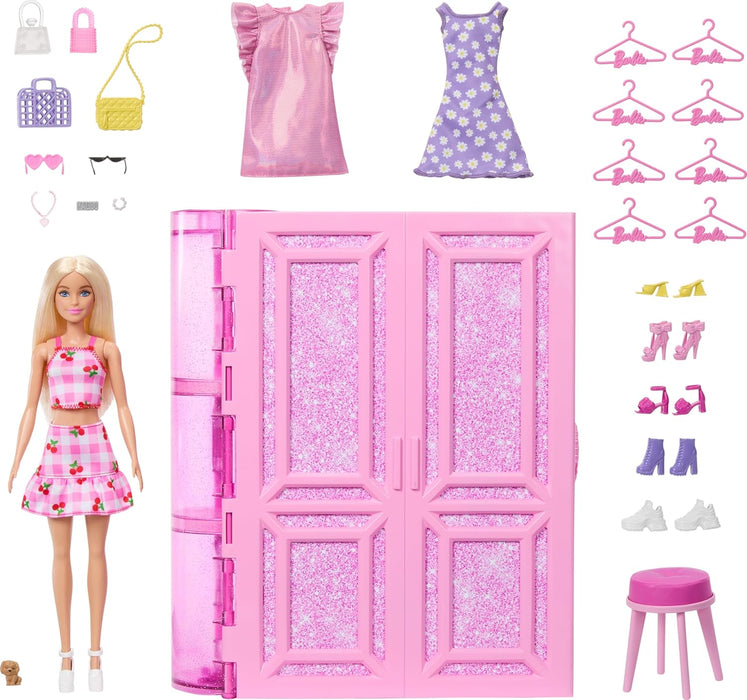 Barbie Dream Closet Toy Playset with Blonde Fashion Doll, Clothes & Accessories, 3-ft-Wide with 25+ Pieces, 3 Complete Looks