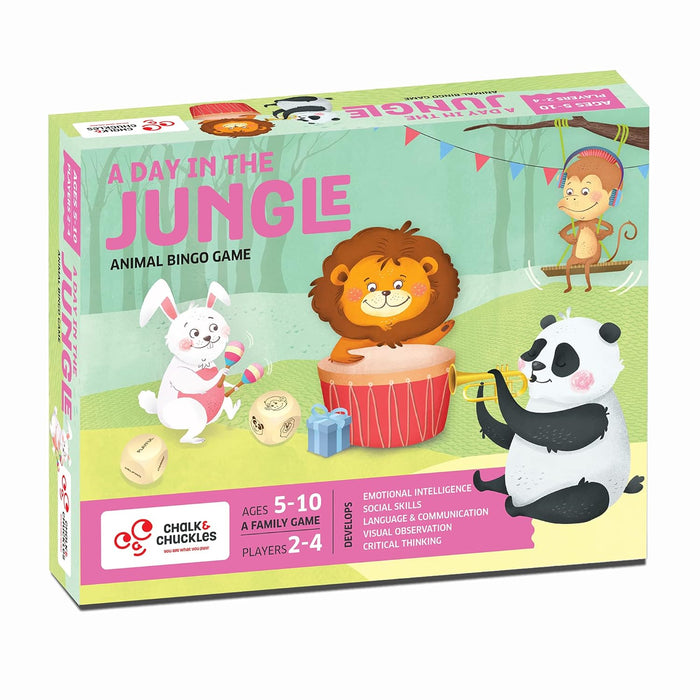 Chalk and Chuckles A Day in The Jungle, Fun Animal Bingo Board Game for Kids Age 4-7, Gift for Boys and Girls 5+ Years