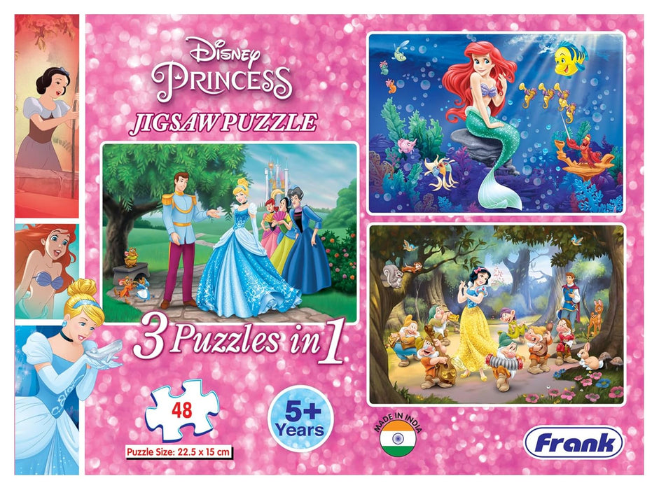 Frank Disney Princess (48 Pieces) 3 in 1 Jigsaw Puzzle for Kids Above 5+ Years - Fun & Challenging Brain Booster Games - for Enhanced Focus and Memory