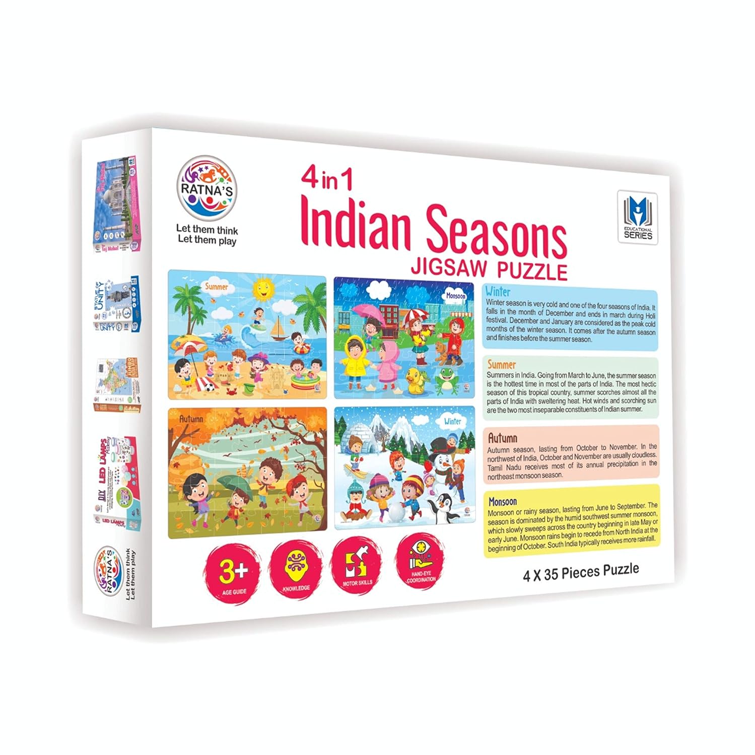 Ratna's 4 in 1 Indian Seasons Jigsaw Puzzle for Kids - Set of 4 | 35-Piece Puzzles | Educational Toy for Cognitive Development | Vibrant Colors | Puzzle Guide Included | Ages 3 and Up