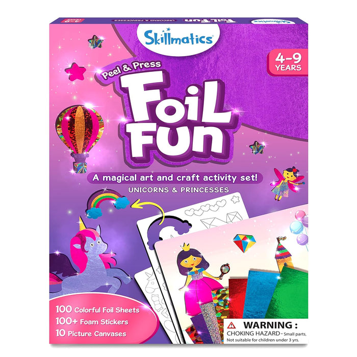 Skillmatics Art & Craft Activity - Foil Fun Unicorns & Princesses, No Mess Art for Kids, Craft Kits & Supplies, DIY Creative Activity, Gifts for Girls Travel Toys