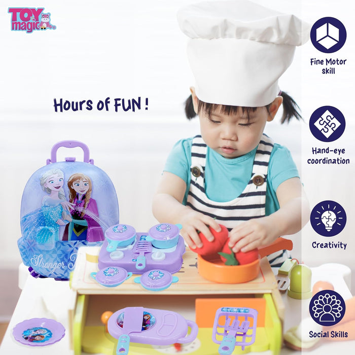 Frozen Kitchen Set for Kids with 22 Accessories & Backpack| BO Pretend Play Cooking Toy for 3+ Old Girls |Making it Easy to Carry The Entire Set on The go|Perfect for Playdates, Travel.