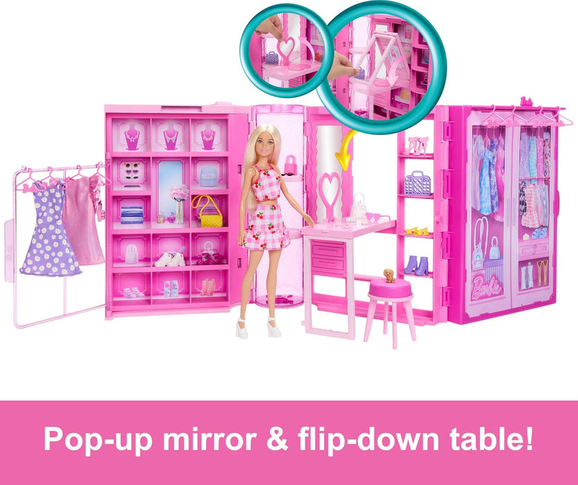 Barbie Dream Closet Toy Playset with Blonde Fashion Doll, Clothes & Accessories, 3-ft-Wide with 25+ Pieces, 3 Complete Looks