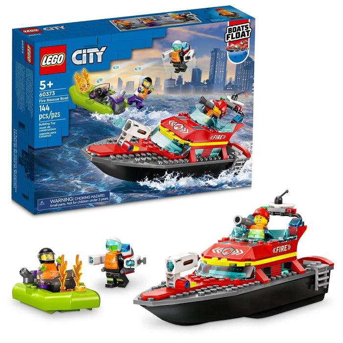 LEGO City Fire Rescue Boat 60373 Building Toy Set (144 Pcs),Multicolor