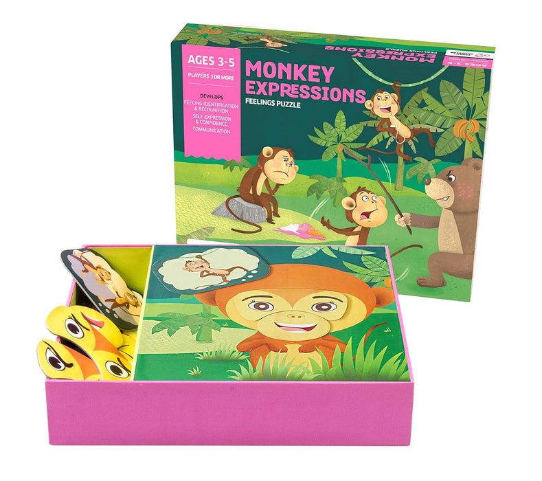 Chalk and Chuckles Monkey Expressions Feelings Puzzle for Kids, Age 3, 4, 5 Years, Learning and Teaching Aid for Toddlers- Boys and Girls