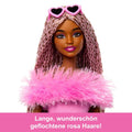 Barbie Deluxe Style Doll #4 in Barbiecore Outfit, Pink and Brown Braids, Soft Pink Top and Pant Set with Furry Collar and Fun Accessories