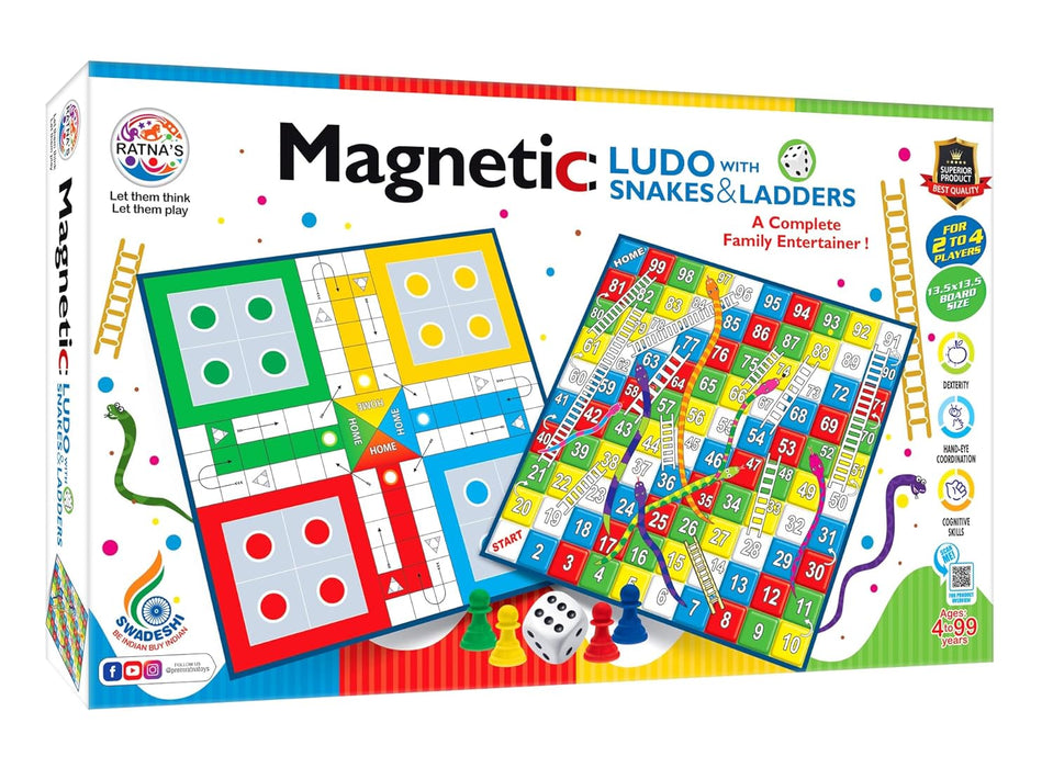 Ratna's Magnetic Snakes and Ladders with Ludo Board Game for Kids and Family Fun