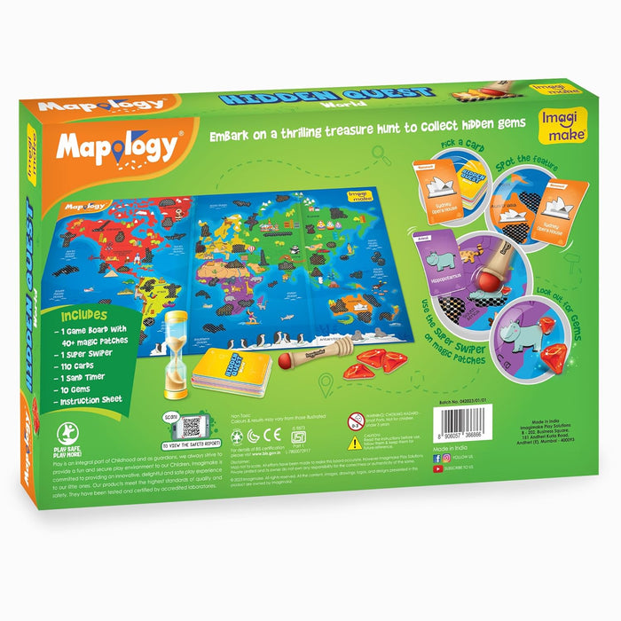 Imagimake Mapology Hidden Quest World Map Board Games for Kids | Magical Swipe & Reveal | Educational Toys for Kids 5 Years | Kids Toys for Boys & Girls | Card Games | Birthday Gift for Girls & Boys