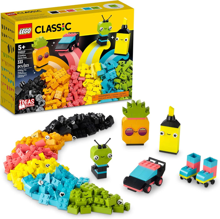 LEGO Classic Creative Neon Colors Fun Brick Box Set 11027, Building Toy to Create a Car, Pineapple, Alien, Roller Skates, and More, Hands-on Learning for Kids, Boys, Girls 5 Plus Years Old